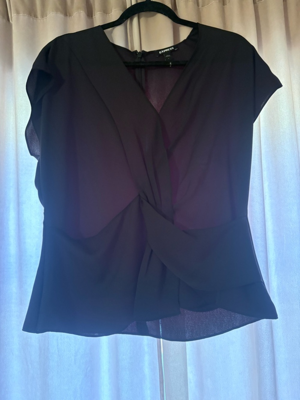 Express Black Twist-Front Short-Sleeve Blouse